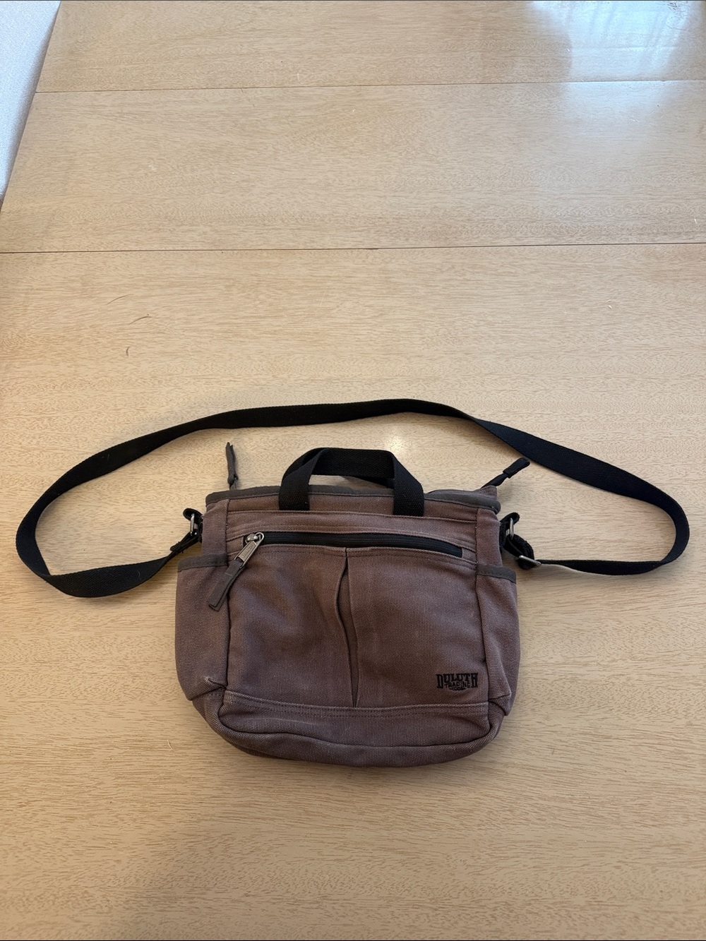 Duluth Trading Co Brown Canvas Messenger with Black Strap